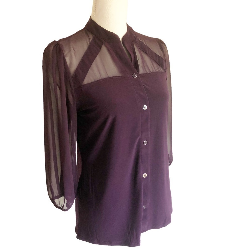 Atelier 29 Sheer Chiffon Sleeves Purple Size Small